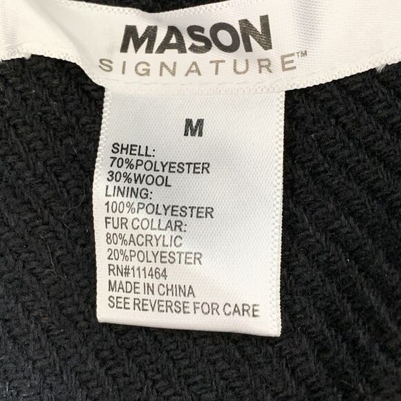 Mason Signature NWT Long Winter Coat Black Fur Collar Womens M - Picture 8 of 9